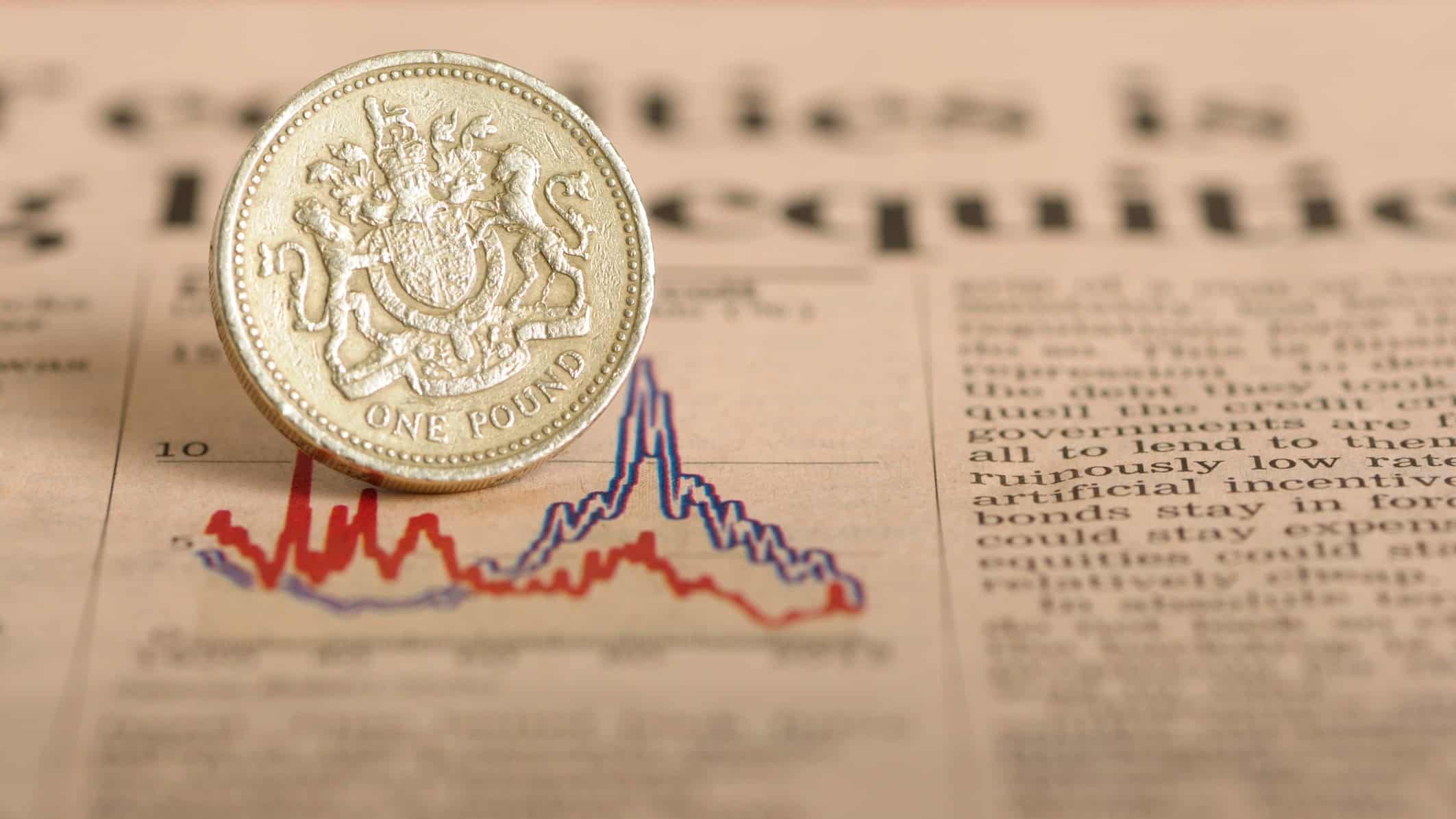 आर्थिक गिरावट को दर्शाने के लिए एक अंग्रेजी पाउंड को ग्राफ़ पर रखा गया है