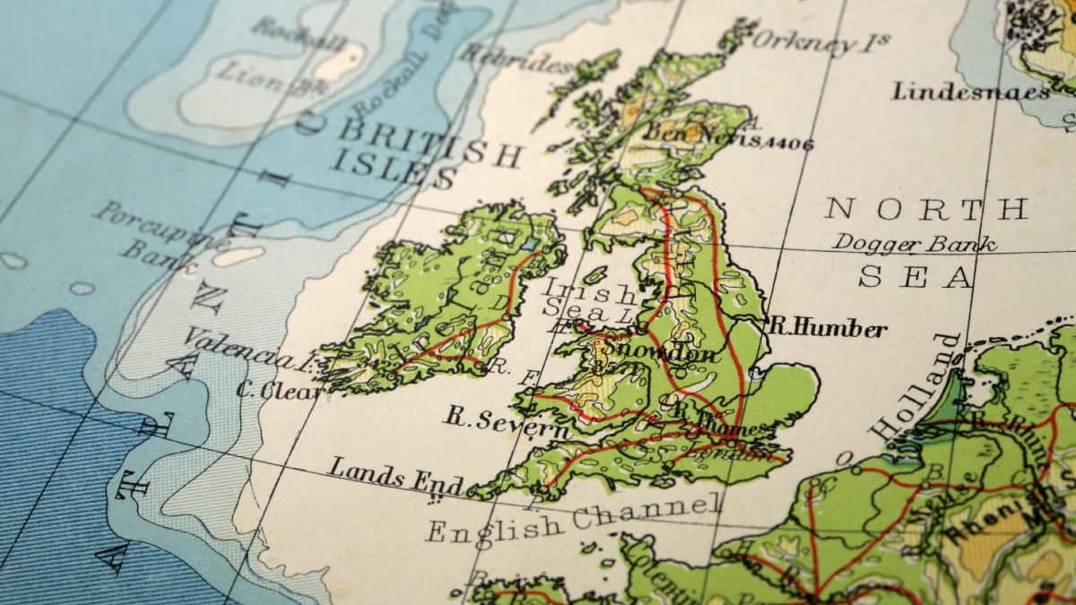 British Isles on nautical map